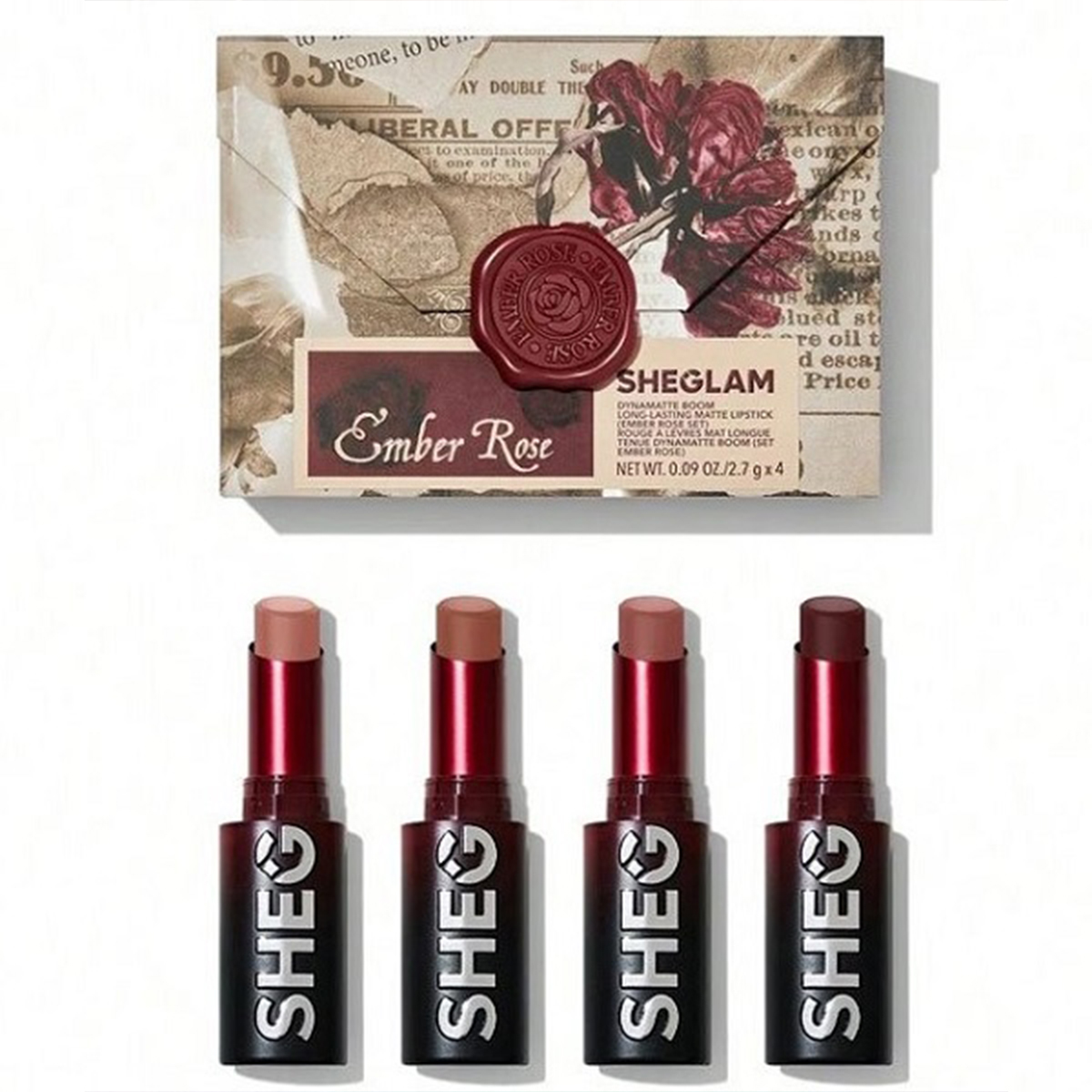 ست رژ جامد 4 عددی  شگلم مدل امبر رز 